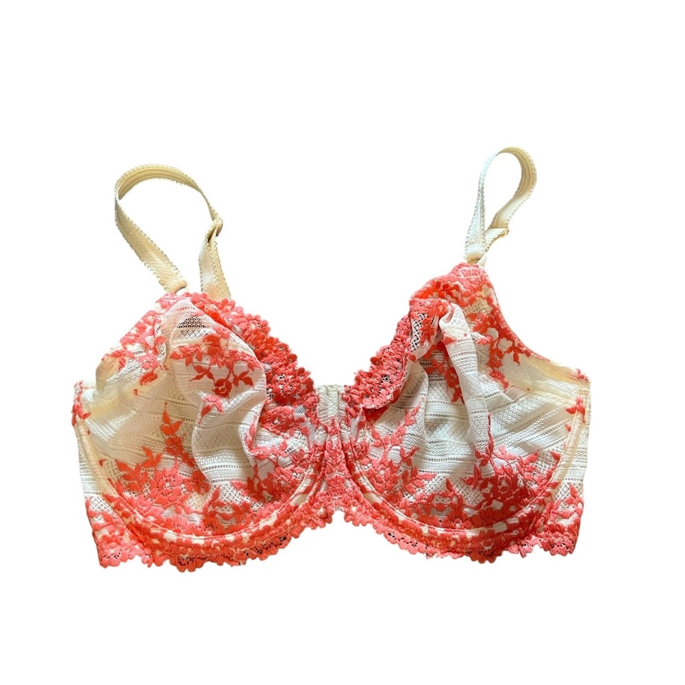 Wacoal 65191 Lace Underwire Bra Cream Coral Pink Floral 34DDD US 34E UK